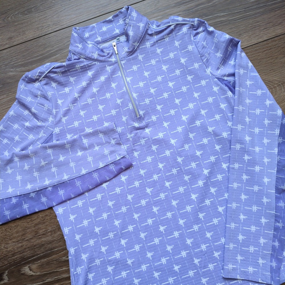 Nivo UPF 50‎ Quarter Zip Long Sleeve Shirt Purple Geometric Mesh Golf Tennis S